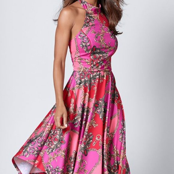 VENUS Dresses & Skirts - Venus Printed Handkerchief Halter Midi Dress